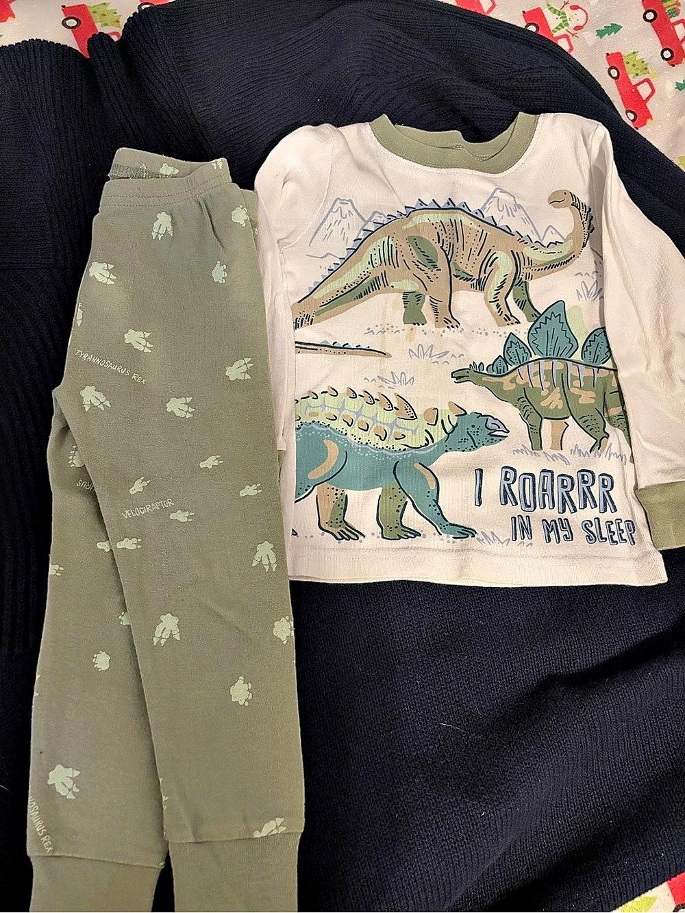 Carter's Toddler Boys Dinosaur-Print Cotton Pajama Set Green & White 2T